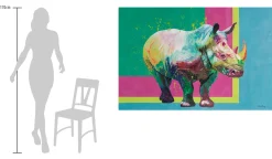 XXL Öl Gemälde 'Rainbow Rhinozeros' | Handgemaltes Unikat