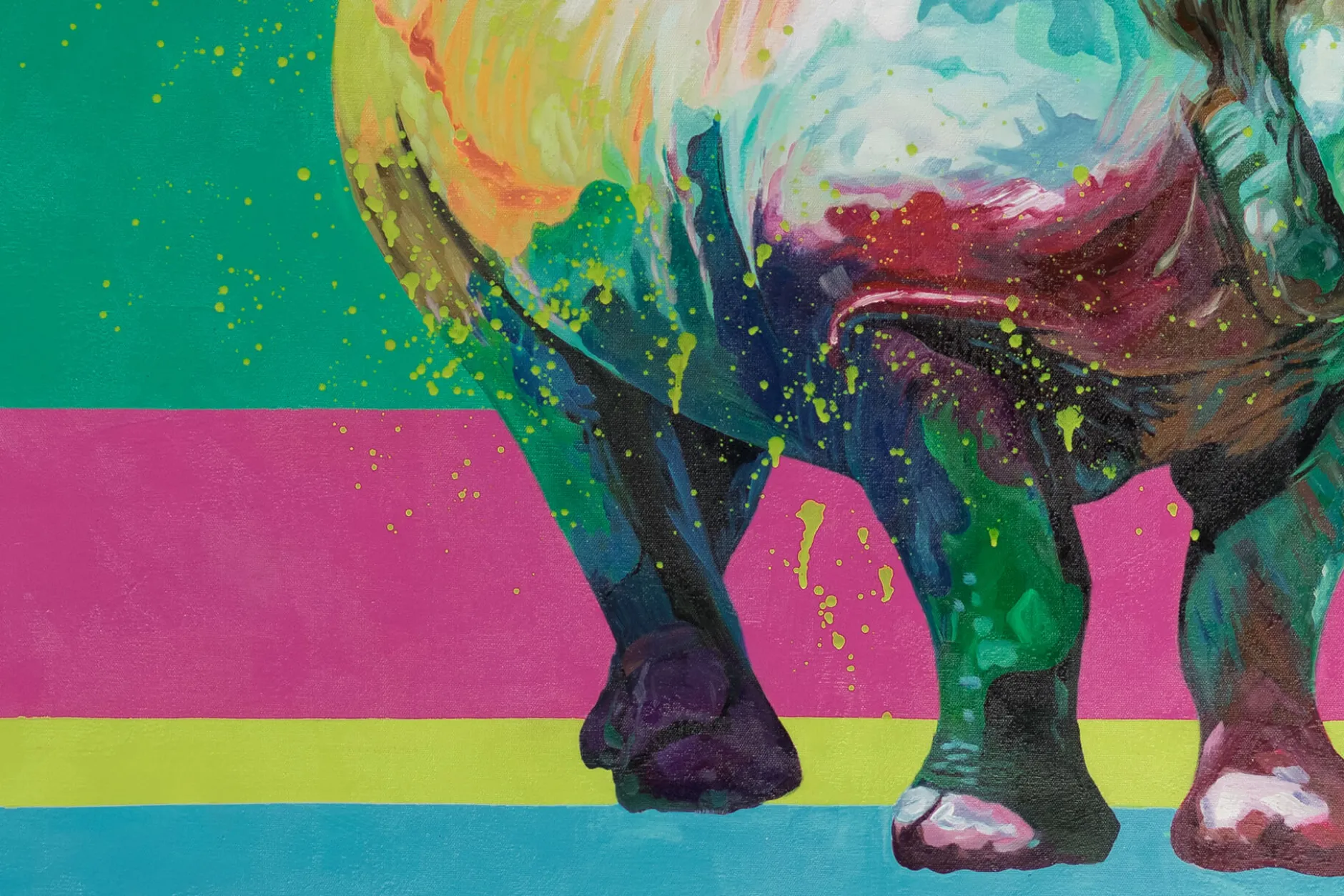 XXL Öl Gemälde 'Rainbow Rhinozeros' | Handgemaltes Unikat