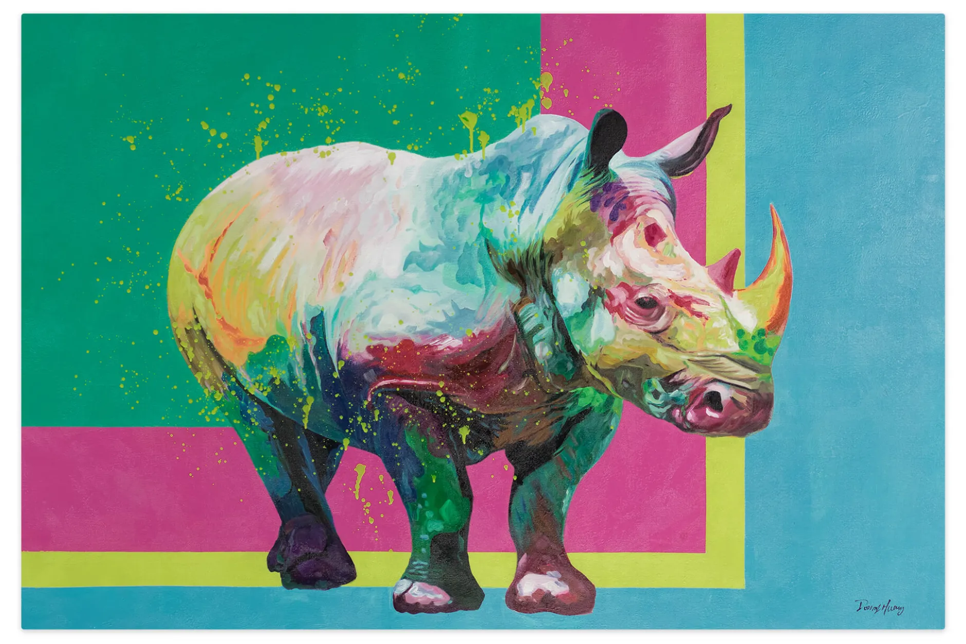 XXL Öl Gemälde 'Rainbow Rhinozeros' | Handgemaltes Unikat