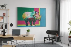 XXL Öl Gemälde 'Rainbow Rhinozeros' | Handgemaltes Unikat