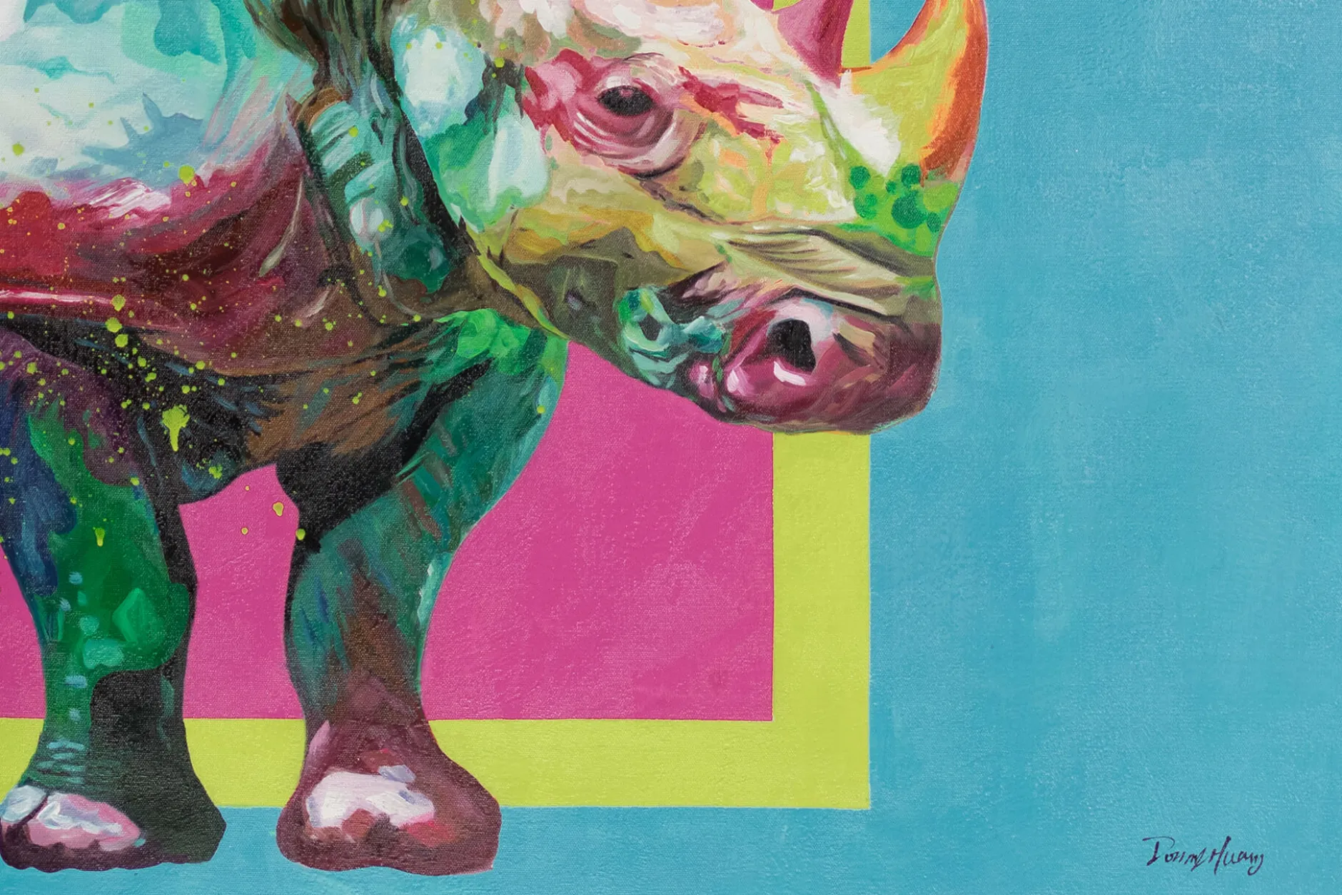 XXL Öl Gemälde 'Rainbow Rhinozeros' | Handgemaltes Unikat