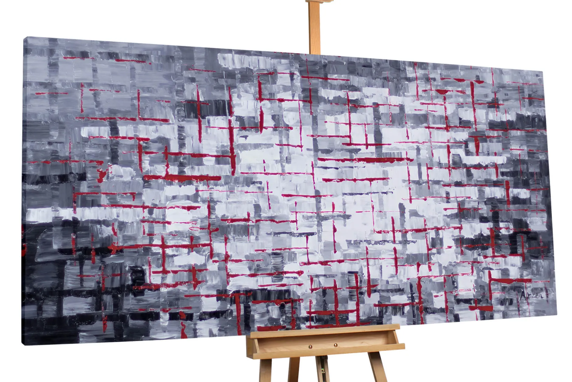 XXL Öl Gemälde 'Red-Splashed Wall' | Handgemaltes Unikat