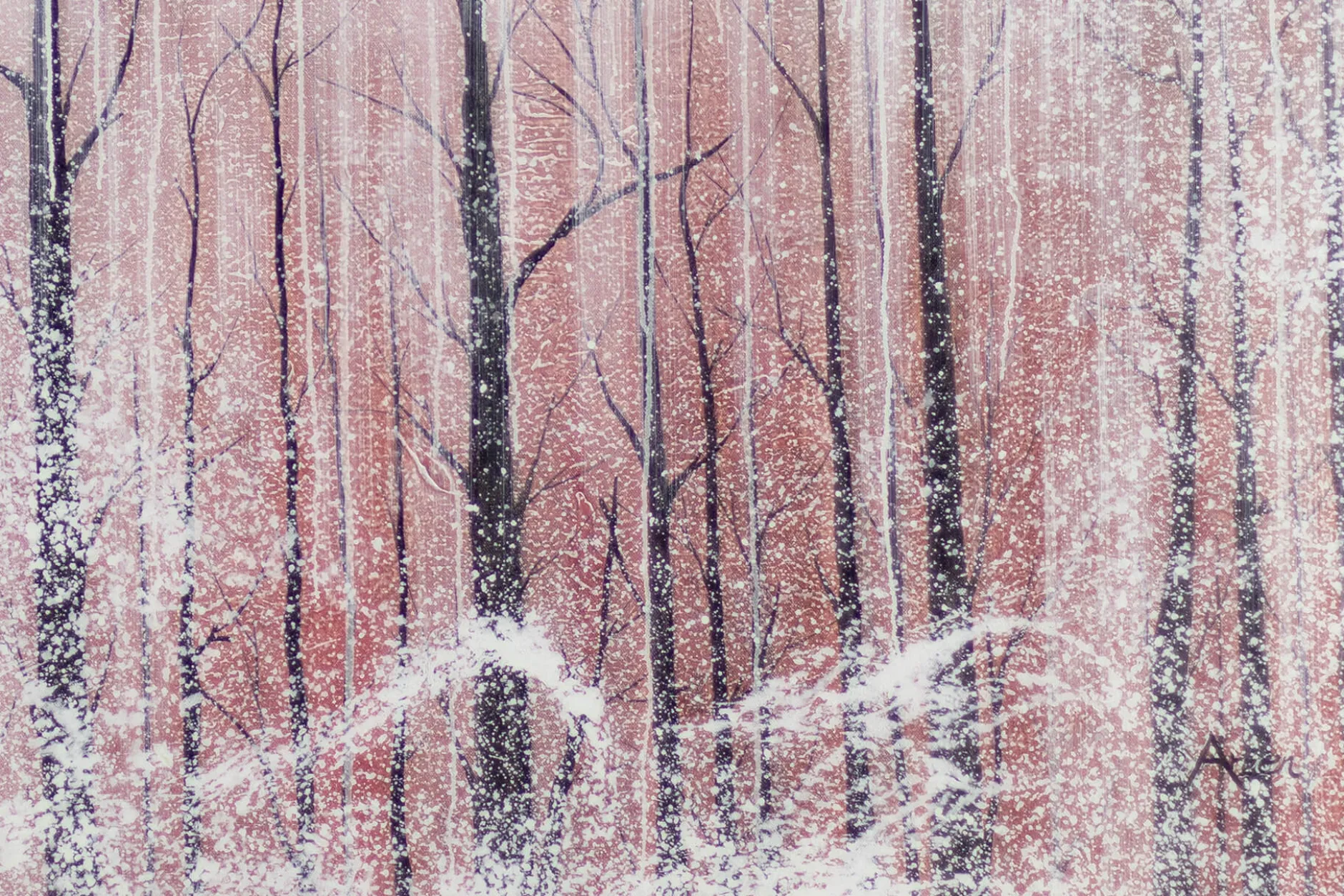XXL Öl Gemälde 'Red Sun in White Winter' | Handgemaltes Unikat