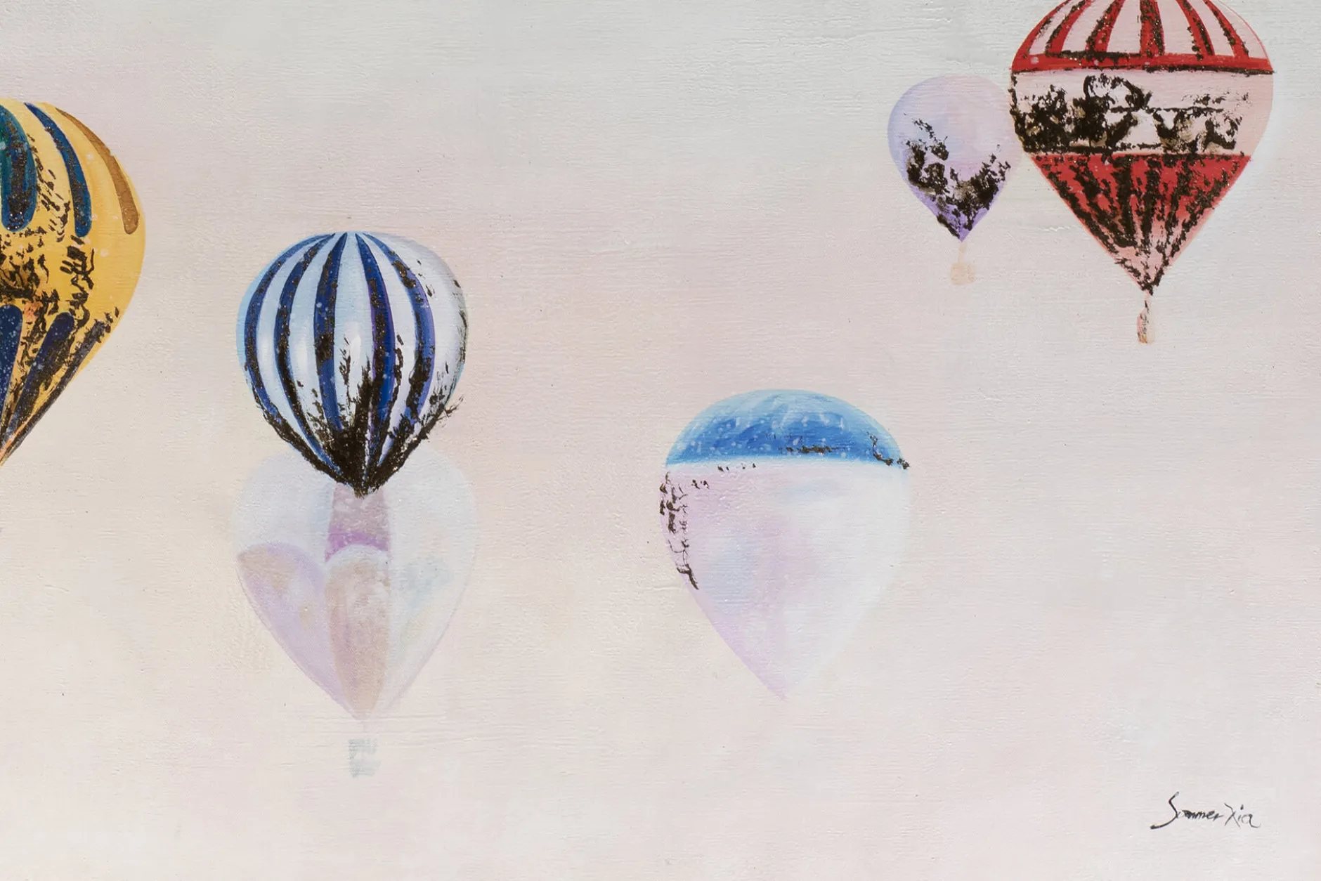 XXL Öl Gemälde 'Reise der Ballons' | Handgemaltes Unikat