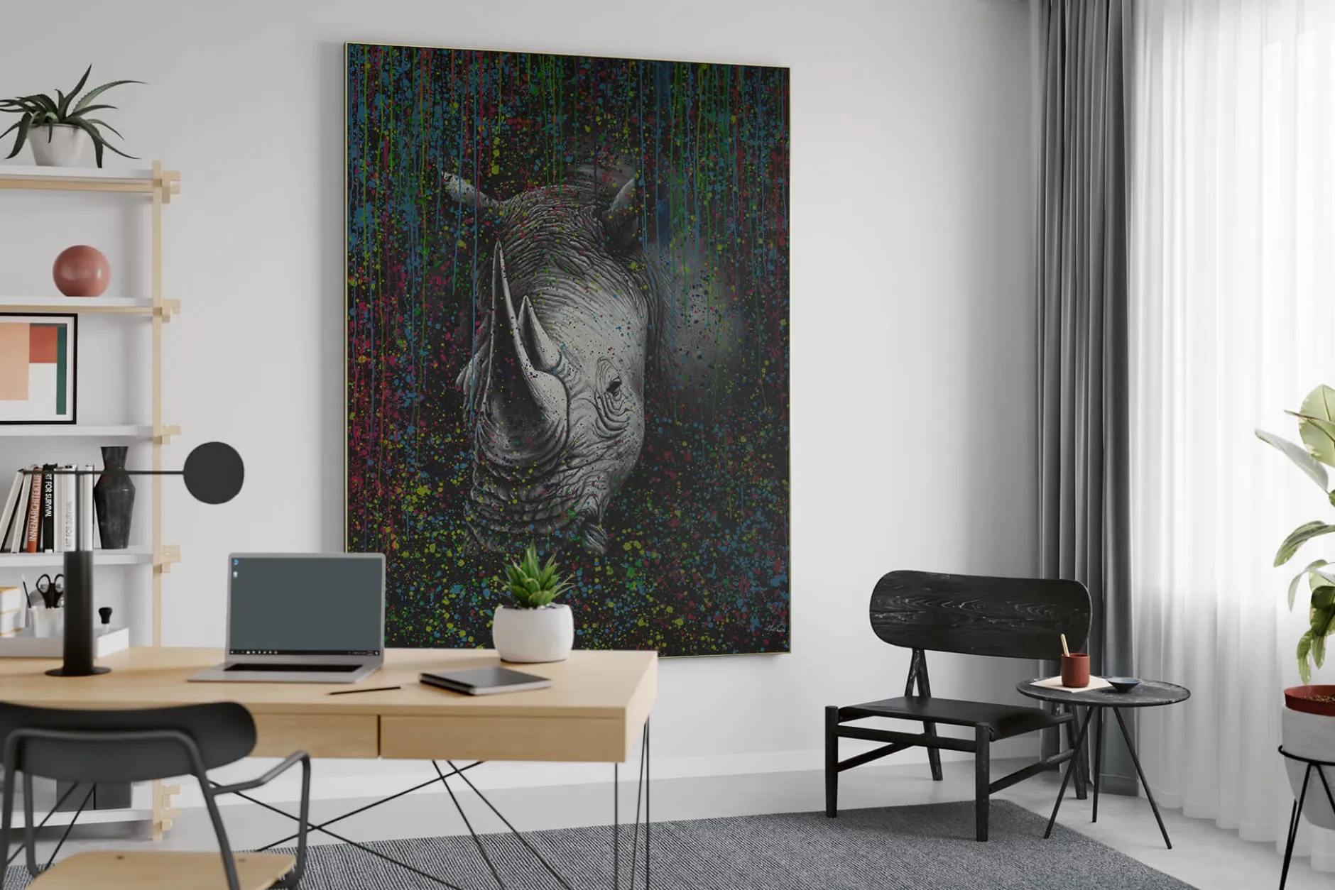 XXL Öl Gemälde 'Rhino Rainbow' | Handgemaltes Unikat