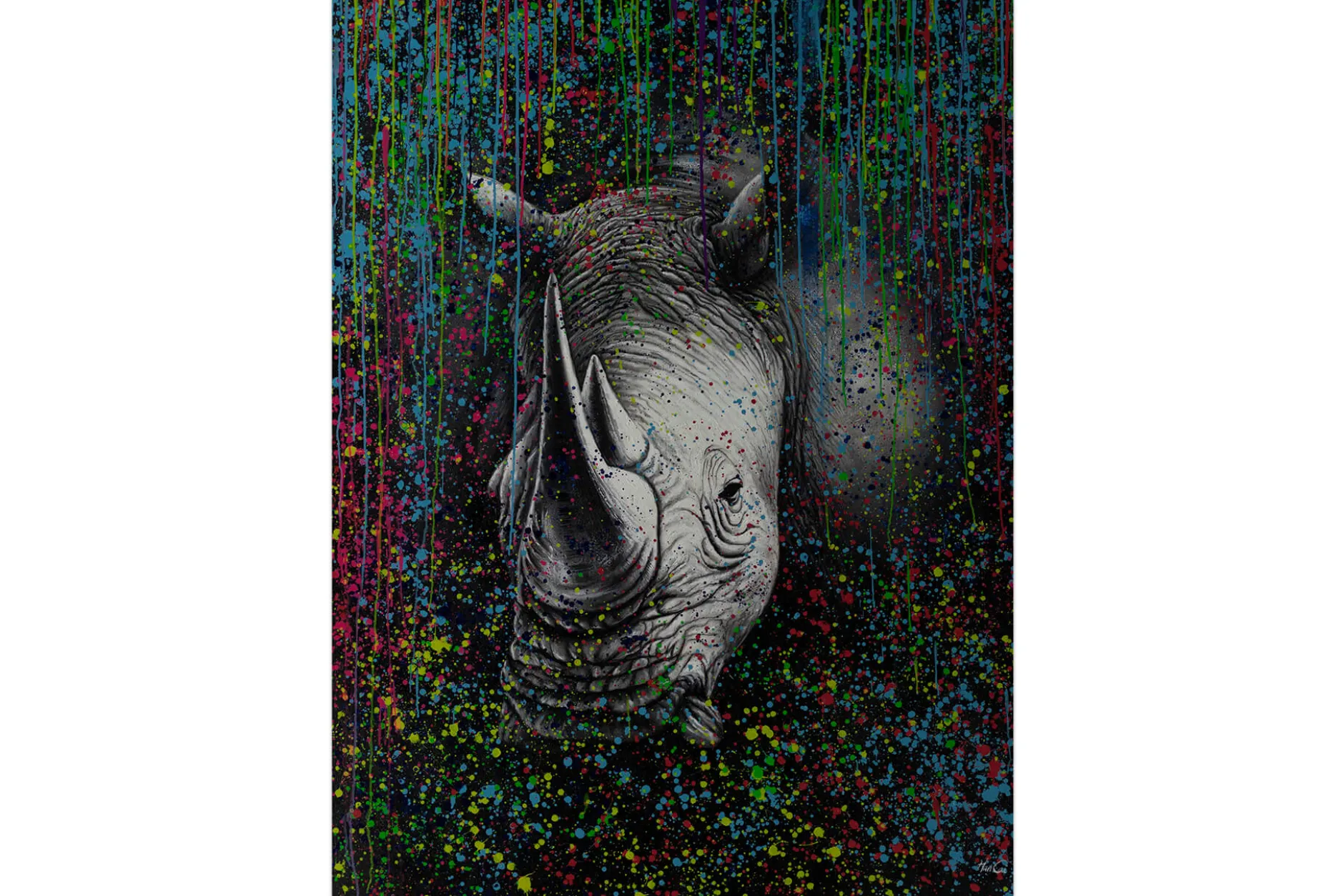 XXL Öl Gemälde 'Rhino Rainbow' | Handgemaltes Unikat