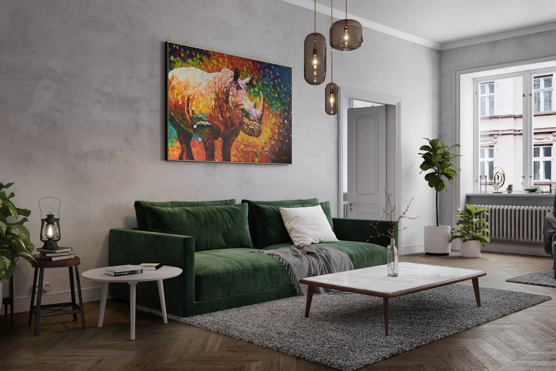 XXL Öl Gemälde 'Rhino Rhapsody' | Handgemaltes Unikat
