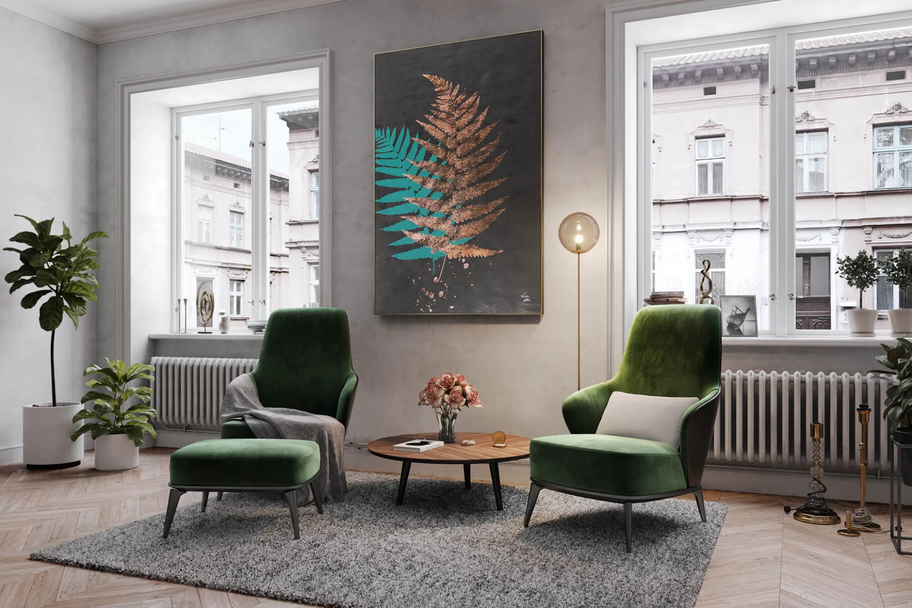 XXL Öl Gemälde 'Shimmering Fern' | Handgemaltes Unikat