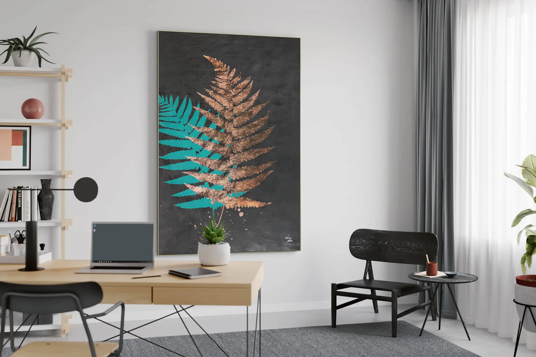 XXL Öl Gemälde 'Shimmering Fern' | Handgemaltes Unikat