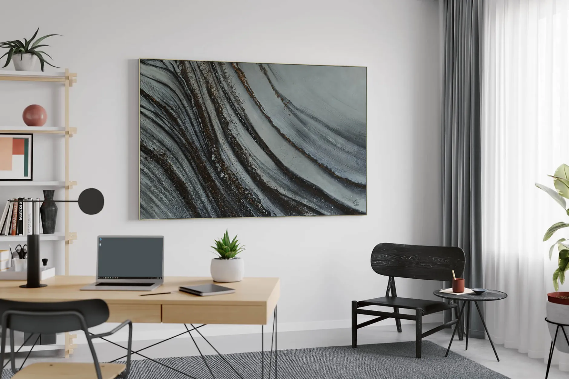 XXL Öl Gemälde 'Silver Streams' | Handgemaltes Unikat