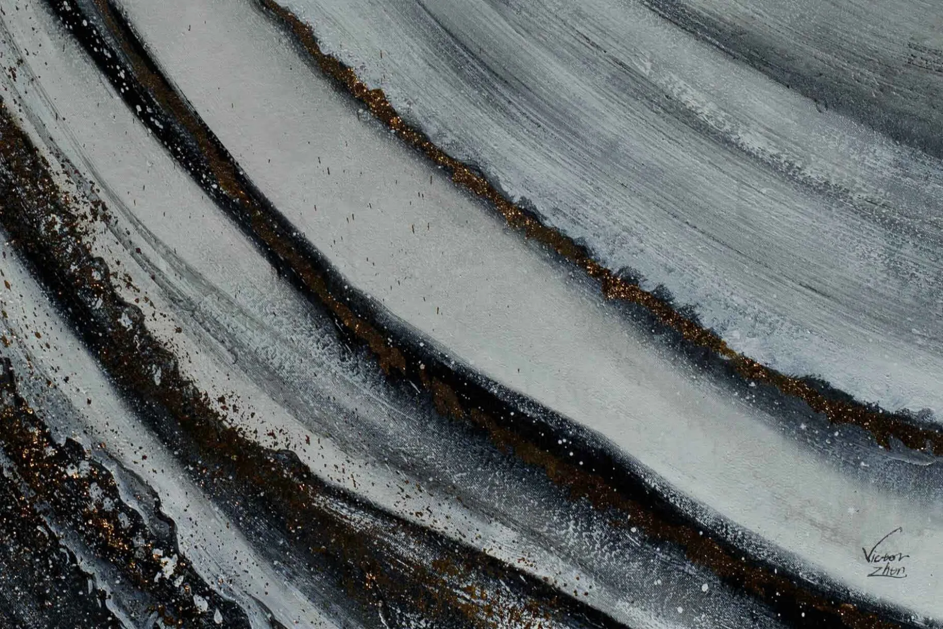 XXL Öl Gemälde 'Silver Streams' | Handgemaltes Unikat
