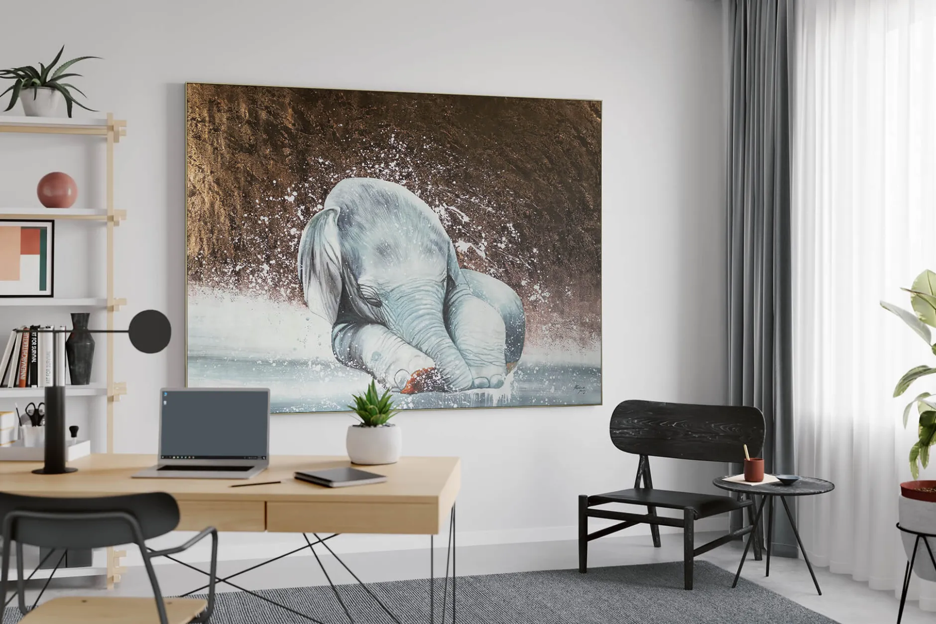 XXL Öl Gemälde 'Sleepy Elephant' | Handgemaltes Unikat