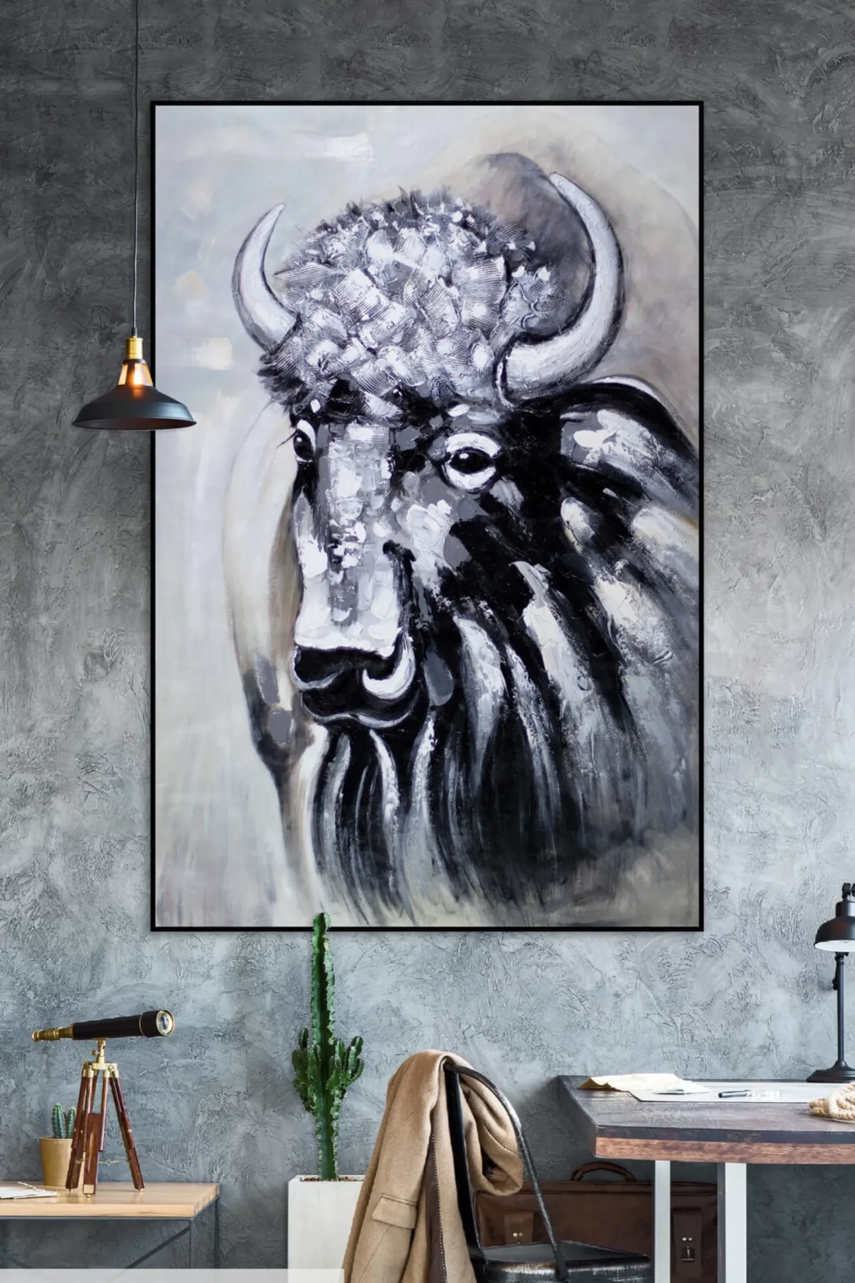 XXL Öl Gemälde 'Snow-covered Bison' | Handgemaltes Unikat