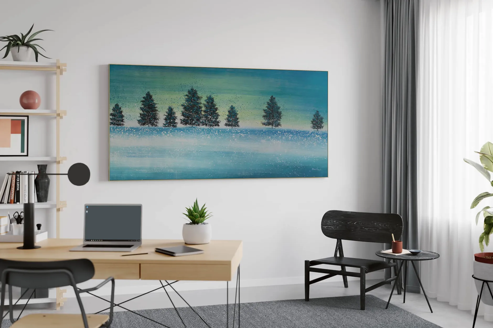 XXL Öl Gemälde 'Snowy Turquoise' | Handgemaltes Unikat