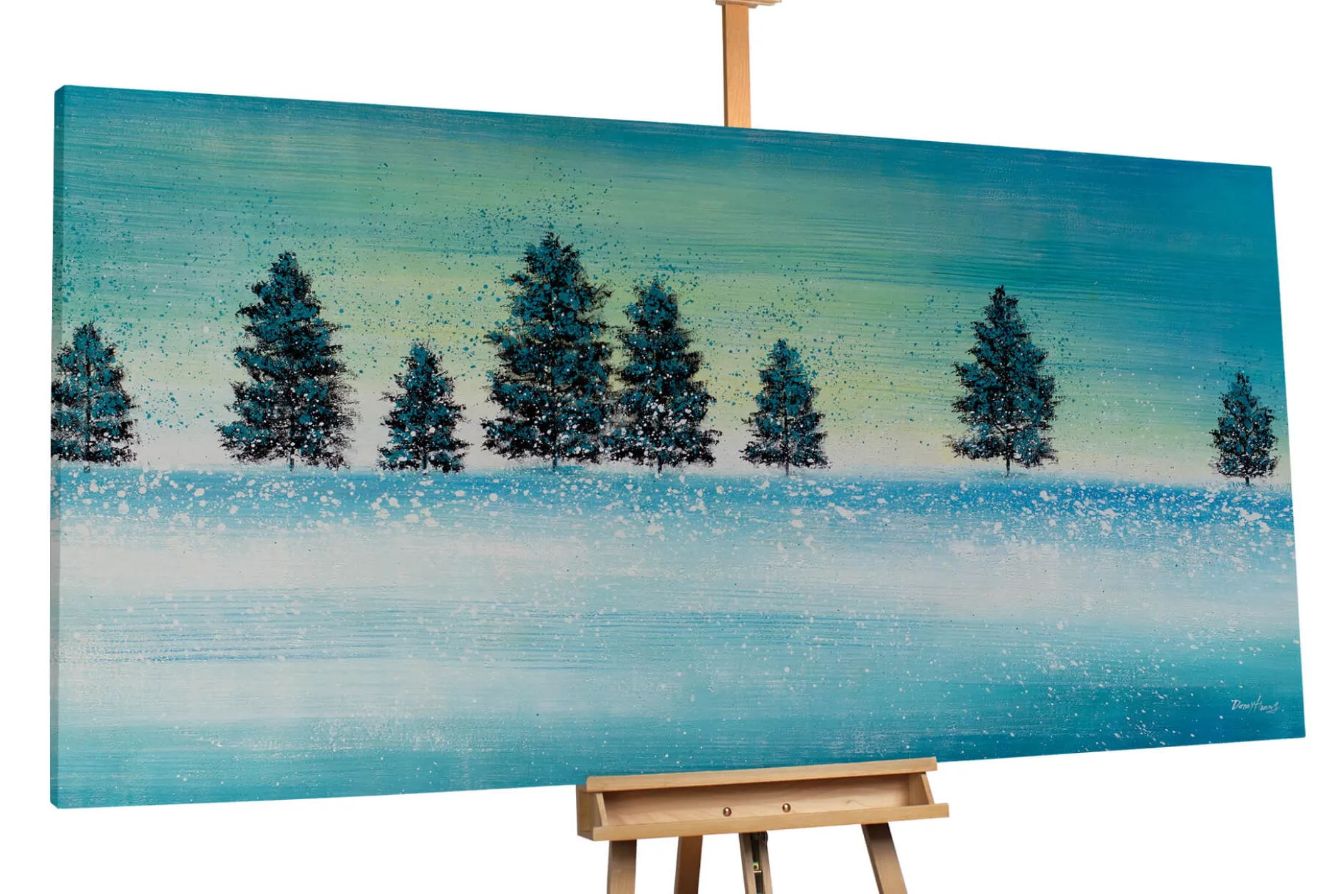XXL Öl Gemälde 'Snowy Turquoise' | Handgemaltes Unikat