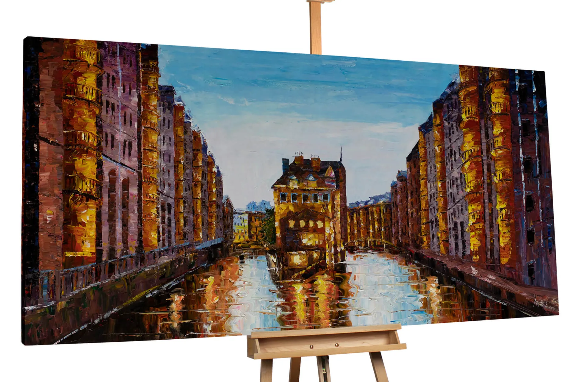 XXL Öl Gemälde 'Speicherstadt Hamburg' | Handgemaltes Unikat