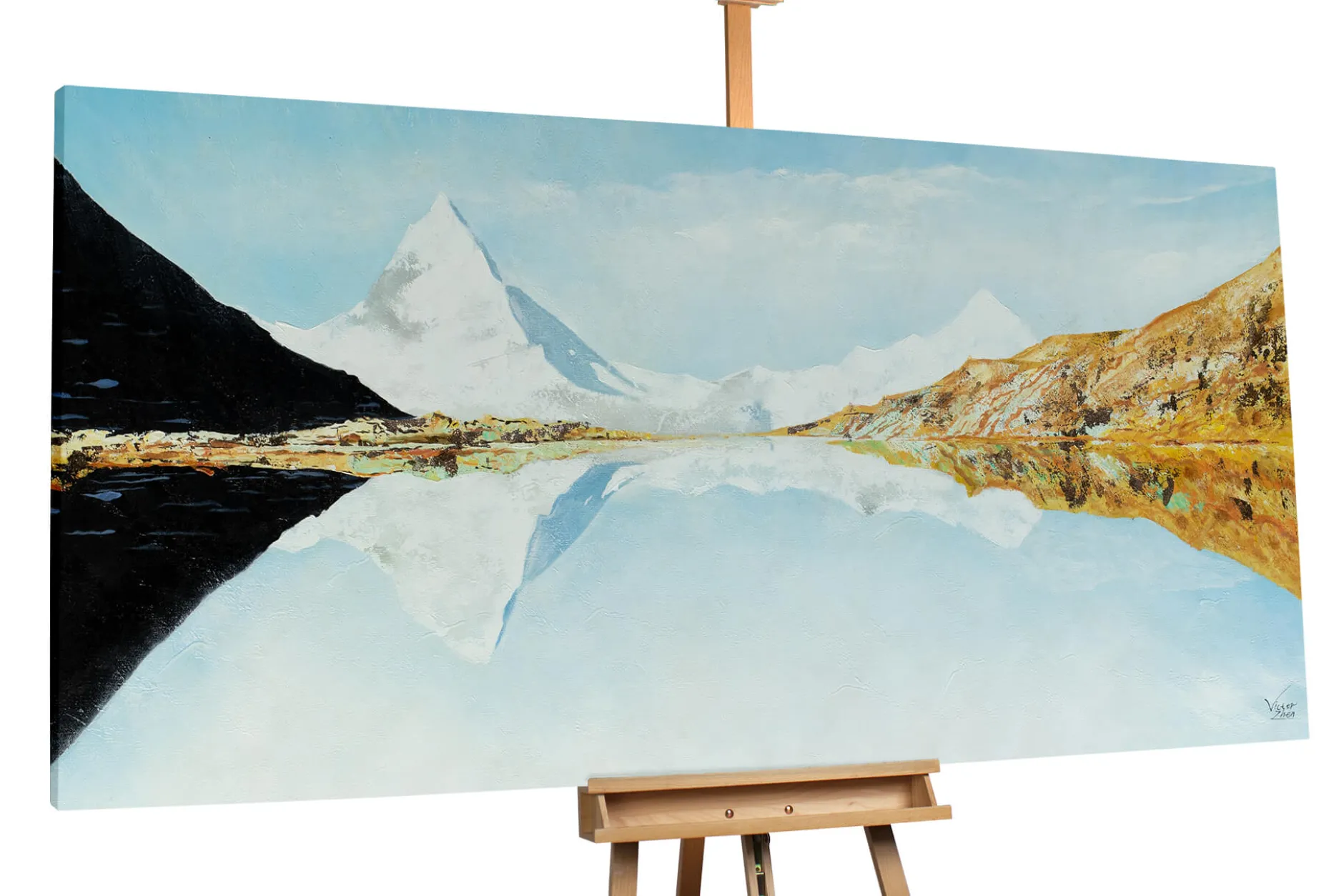 XXL Öl Gemälde 'Spiegelbild der Berge' | Handgemaltes Unikat