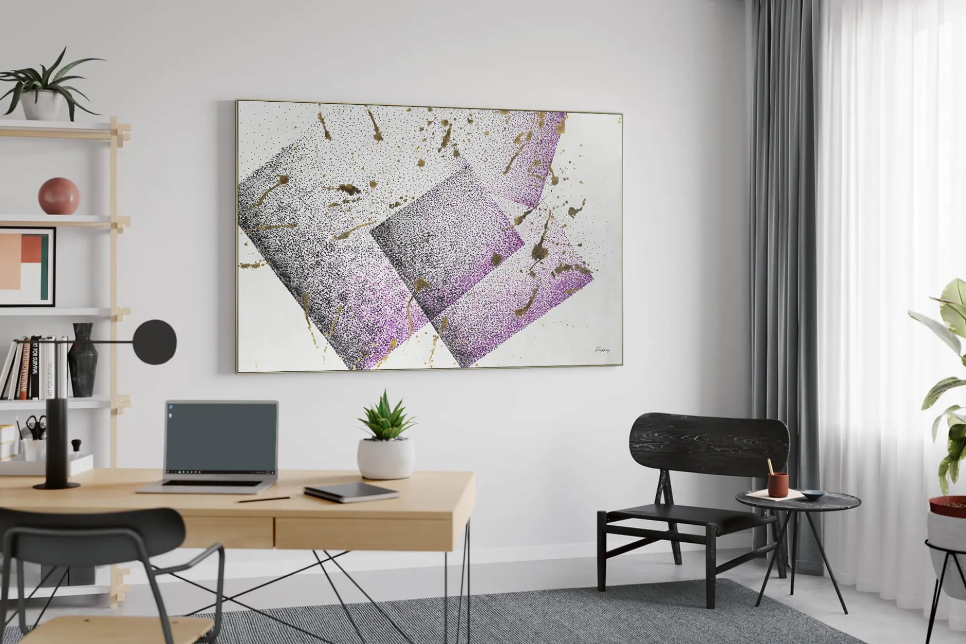XXL Öl Gemälde 'Squares in Purple' | Handgemaltes Unikat