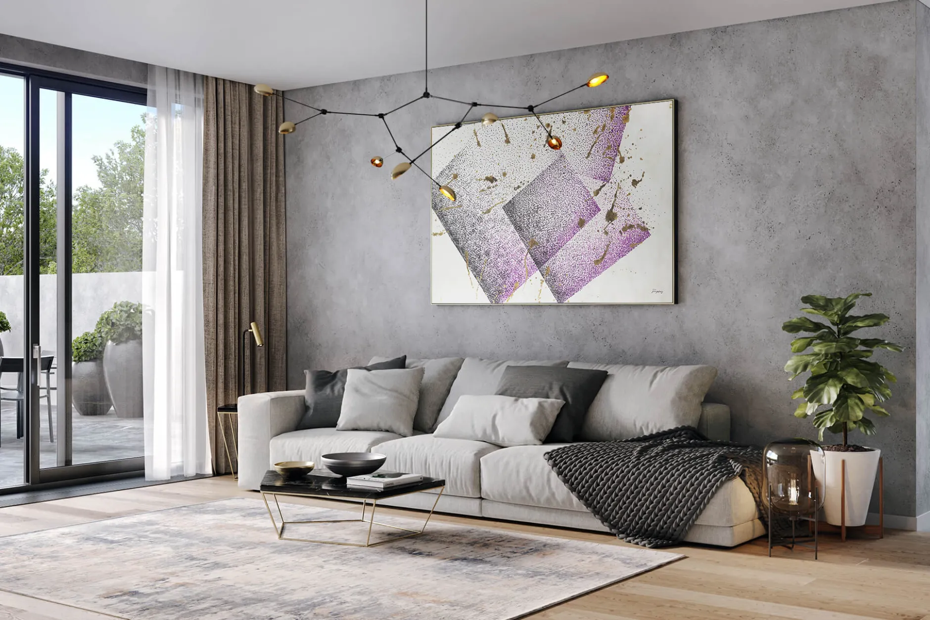 XXL Öl Gemälde 'Squares in Purple' | Handgemaltes Unikat