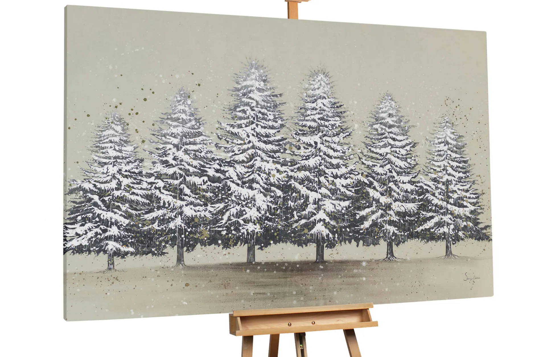 XXL Öl Gemälde 'Stiller Winterwald' | Handgemaltes Unikat