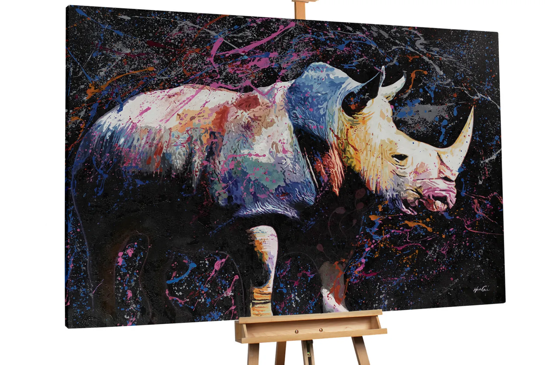 XXL Öl Gemälde 'Stolzes Rhino' | Handgemaltes Unikat