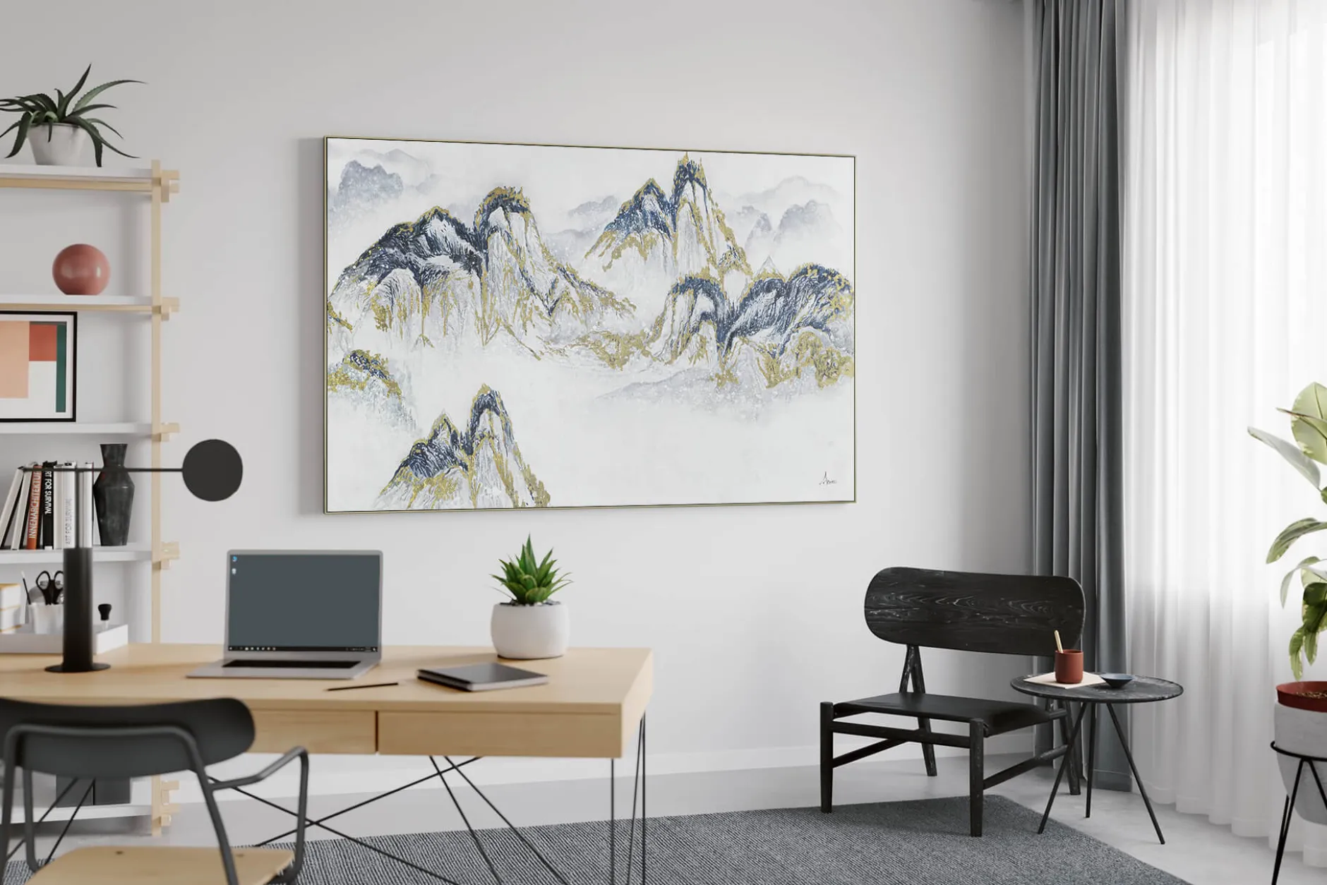 XXL Öl Gemälde 'Sunlit Mountains' | Handgemaltes Unikat