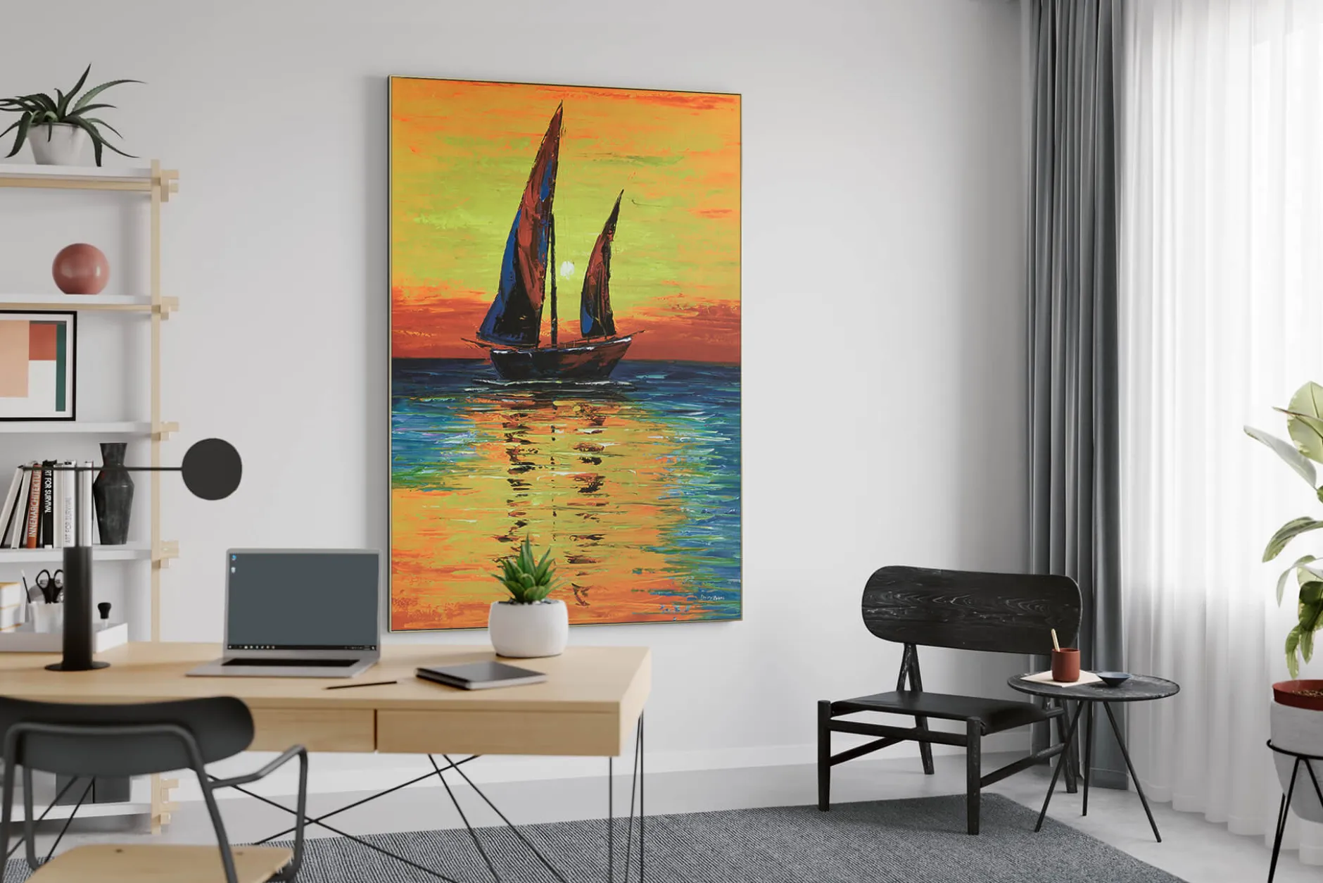 XXL Öl Gemälde 'Sunset Sailing' | Handgemaltes Unikat