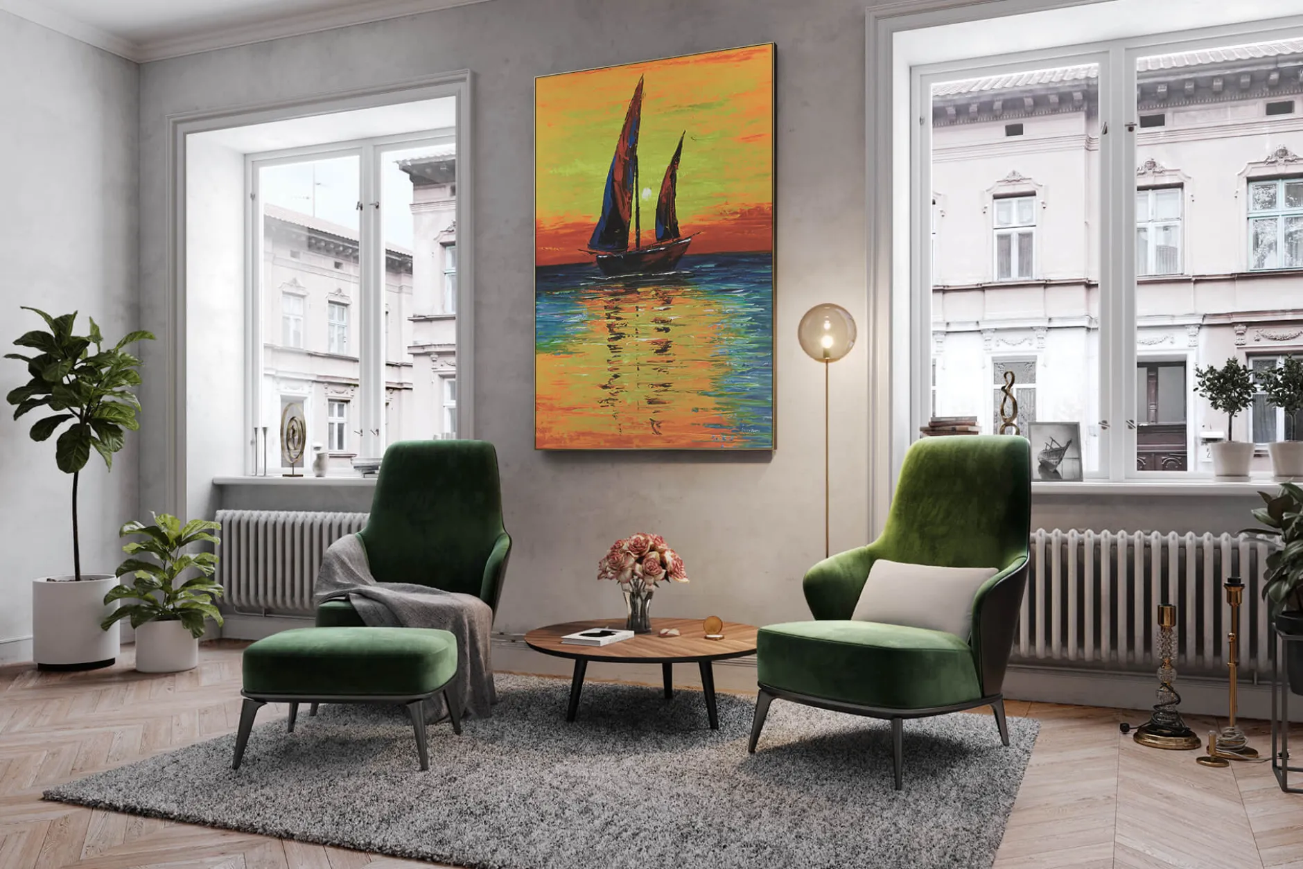 XXL Öl Gemälde 'Sunset Sailing' | Handgemaltes Unikat