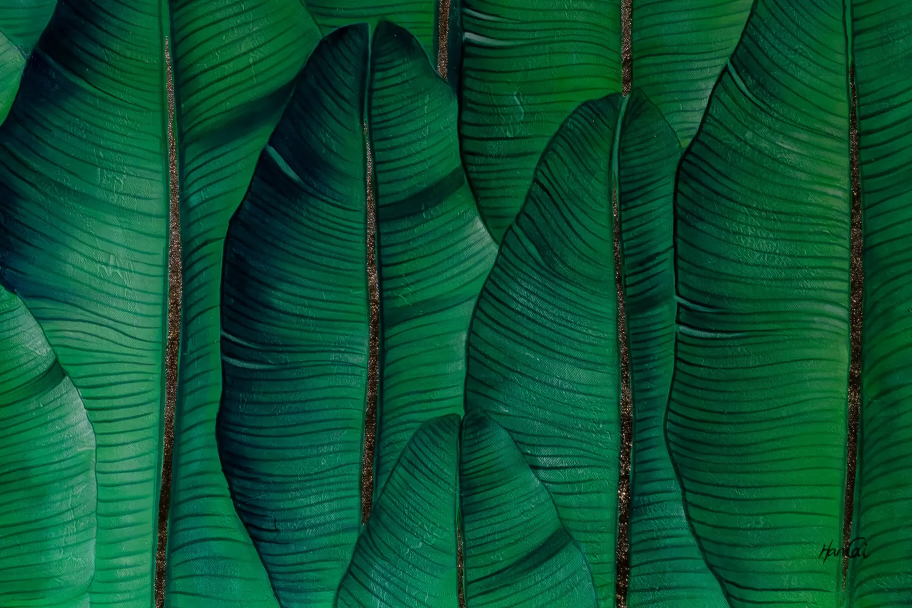 XXL Öl Gemälde 'Tropical Banana Leaves' | Handgemaltes Unikat