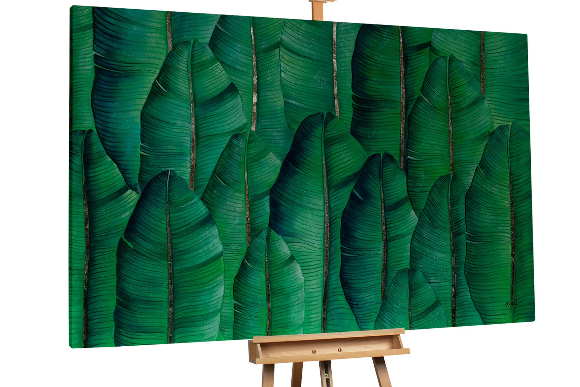XXL Öl Gemälde 'Tropical Banana Leaves' | Handgemaltes Unikat