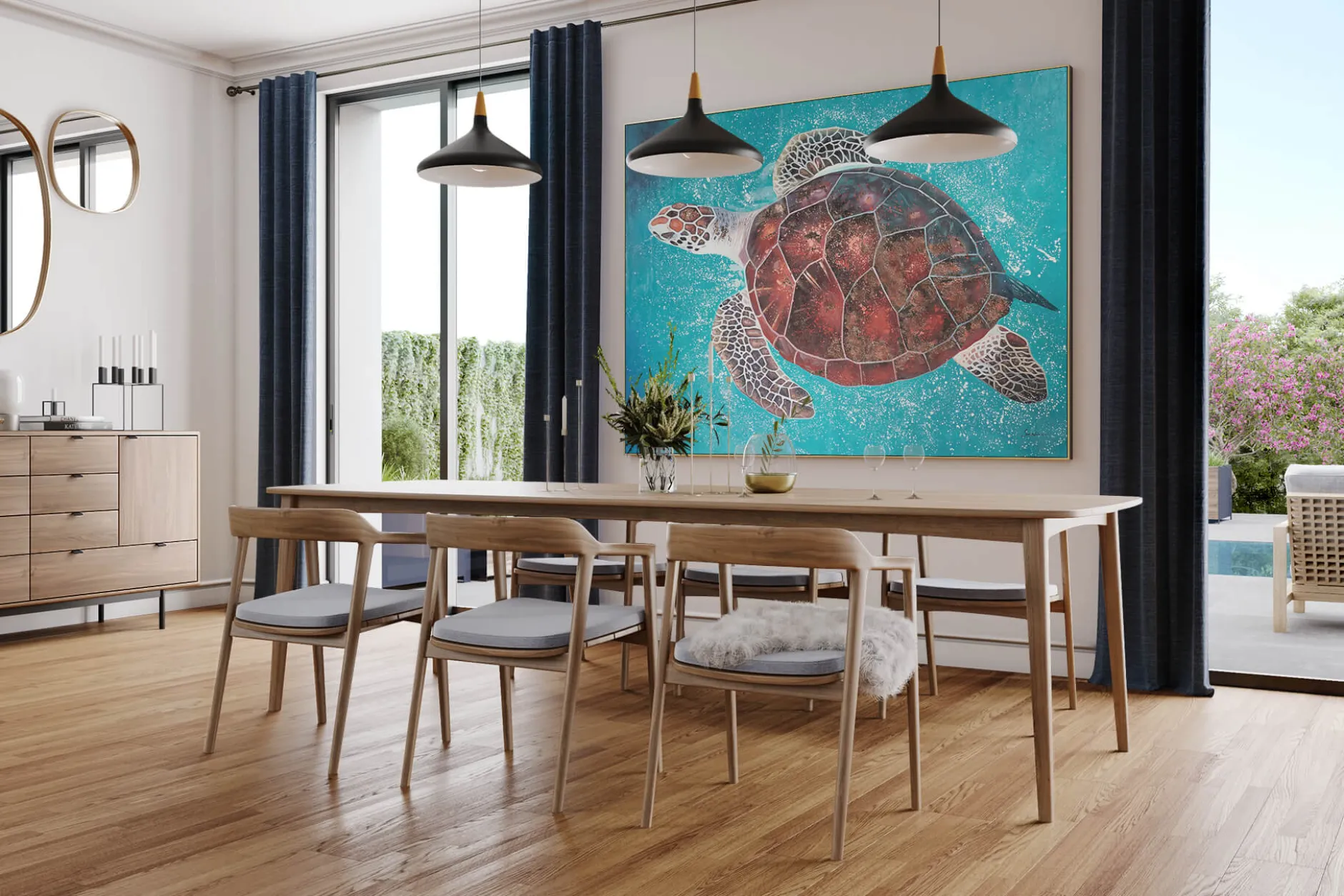 XXL Öl Gemälde 'Turquoise Turtle' | Handgemaltes Unikat