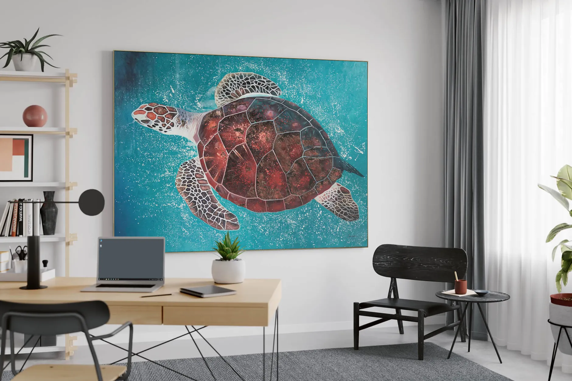 XXL Öl Gemälde 'Turquoise Turtle' | Handgemaltes Unikat