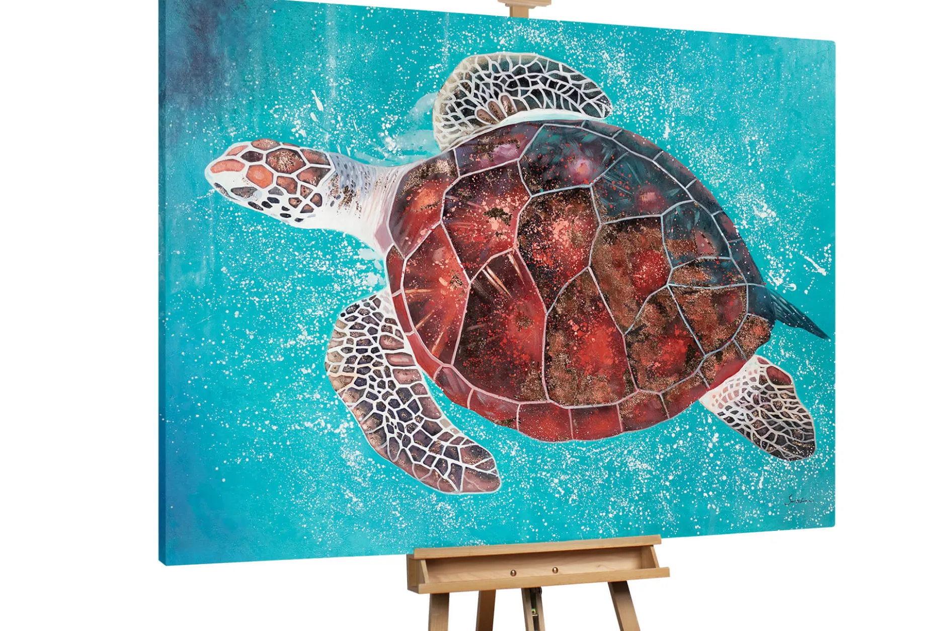 XXL Öl Gemälde 'Turquoise Turtle' | Handgemaltes Unikat