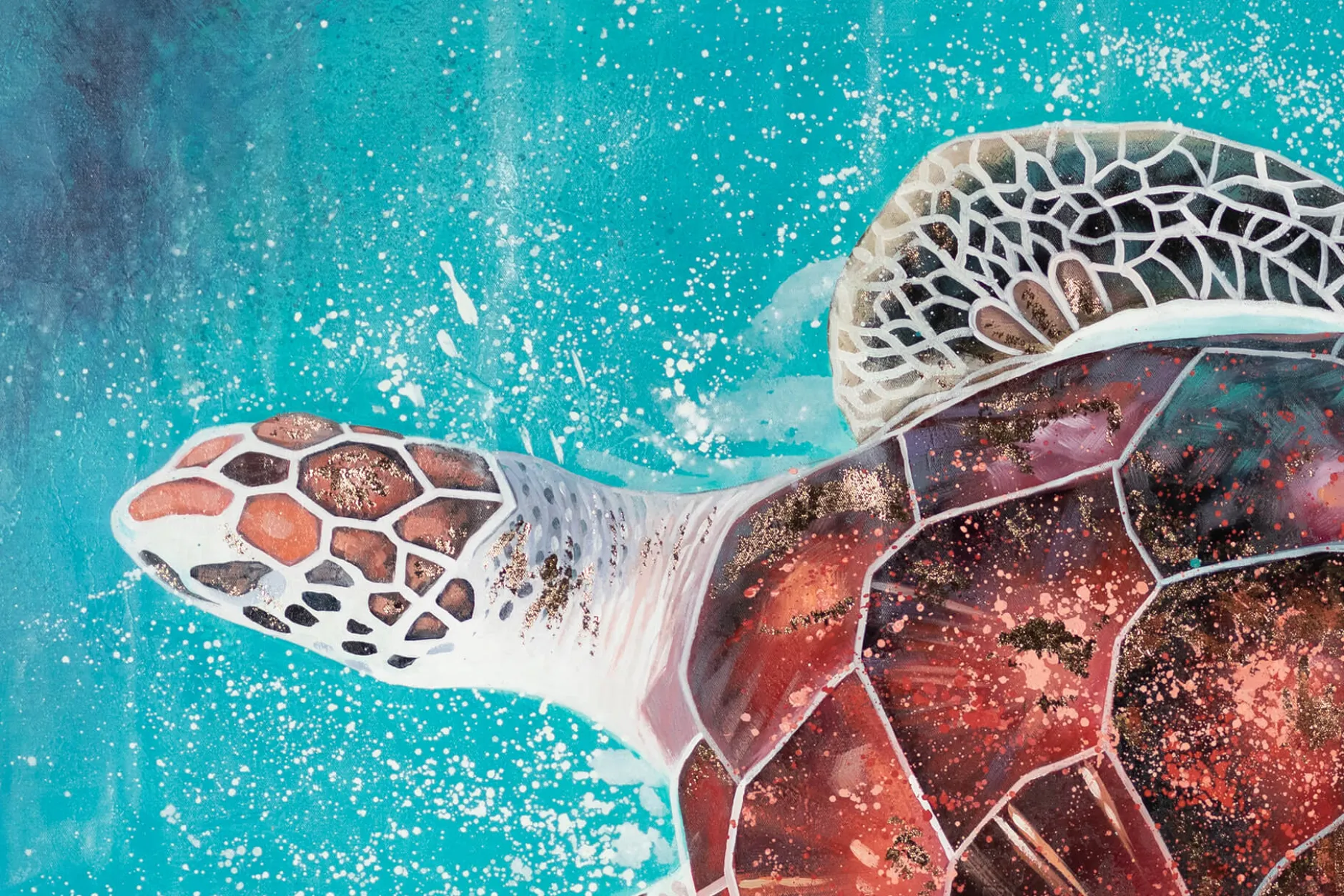 XXL Öl Gemälde 'Turquoise Turtle' | Handgemaltes Unikat