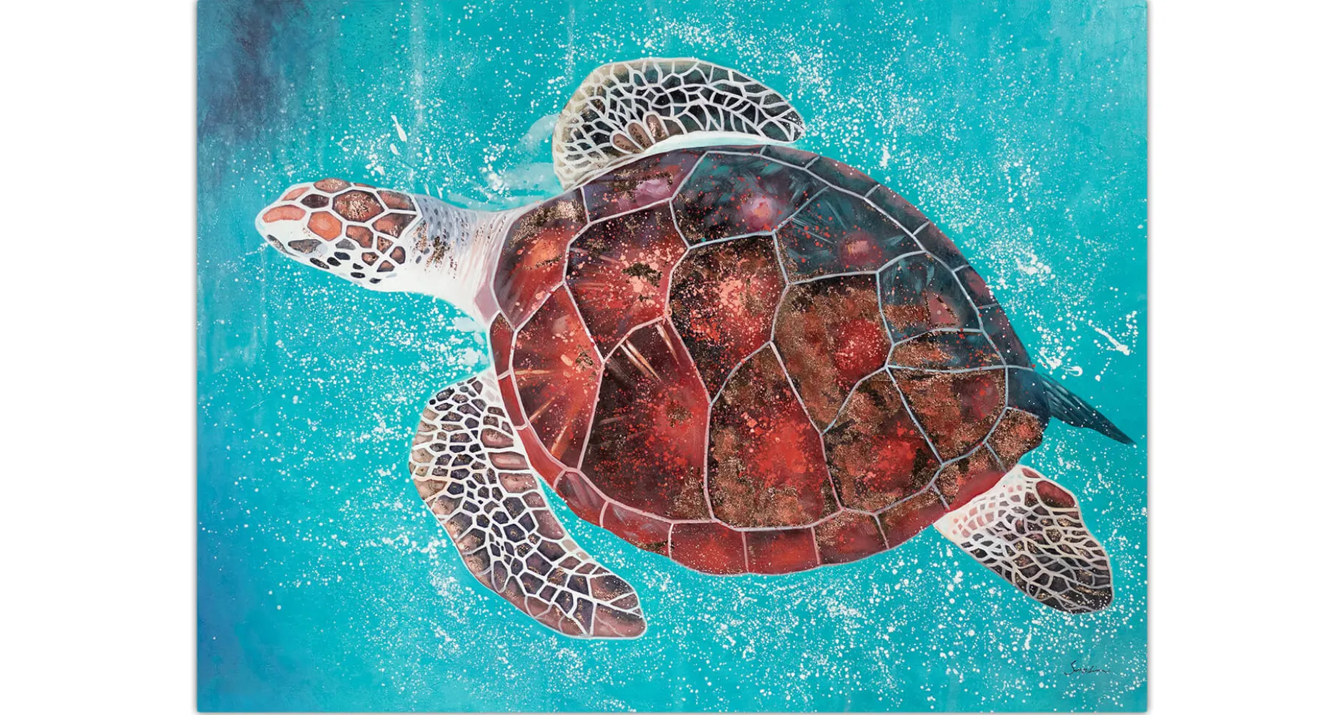 XXL Öl Gemälde 'Turquoise Turtle' | Handgemaltes Unikat