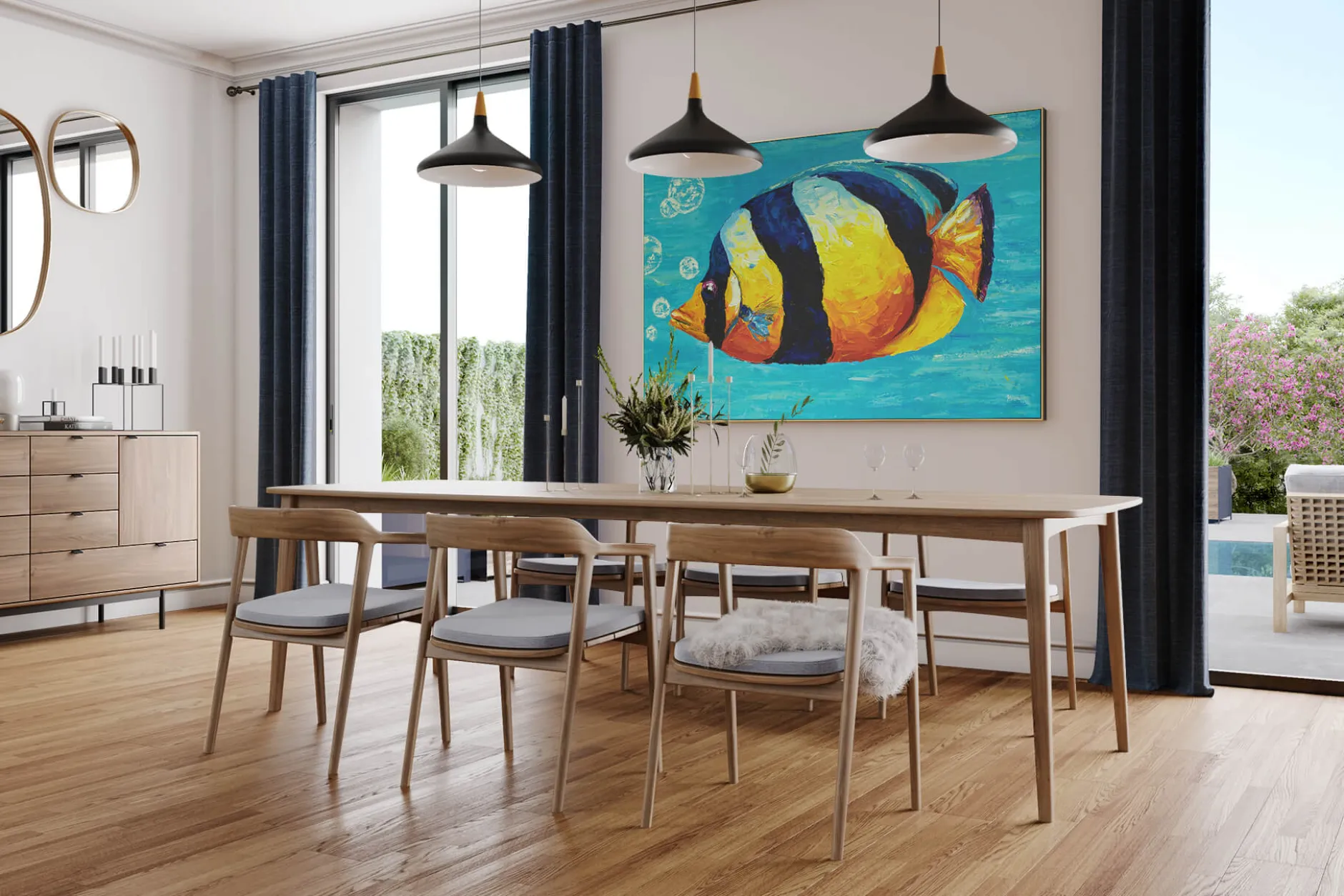 XXL Öl Gemälde 'Underwater Sun' | Handgemaltes Unikat