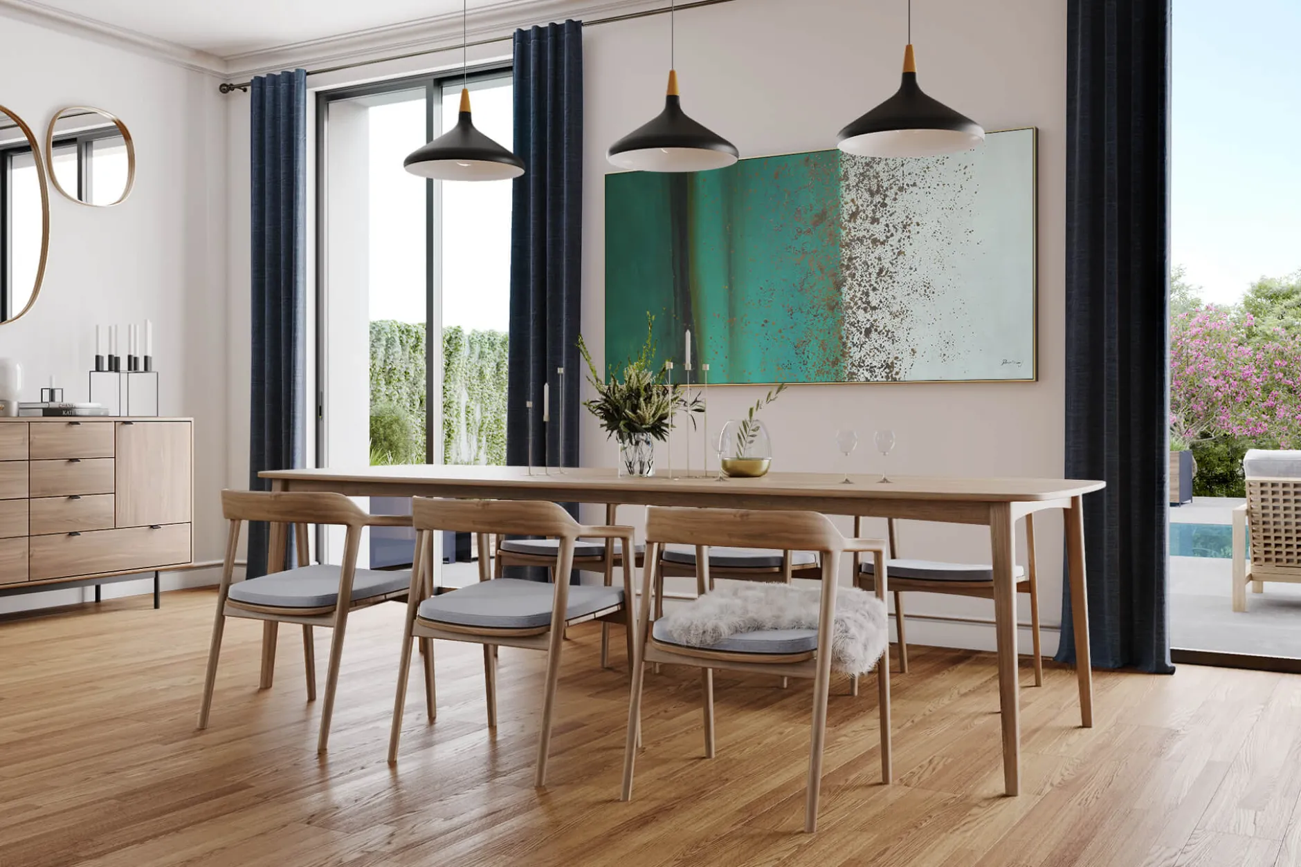 XXL Öl Gemälde 'Vertical Turquoise' | Handgemaltes Unikat