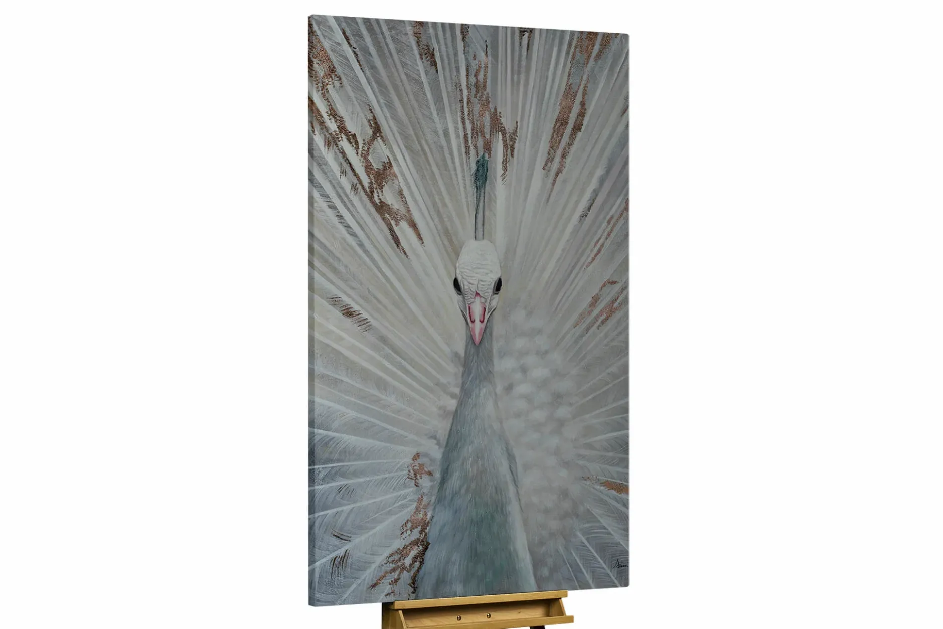 XXL Öl Gemälde 'White Peacock' | Handgemaltes Unikat