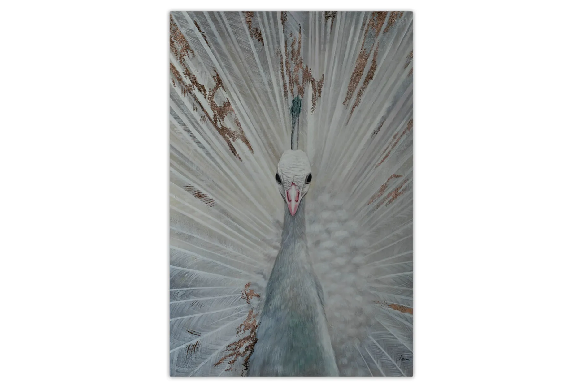 XXL Öl Gemälde 'White Peacock' | Handgemaltes Unikat