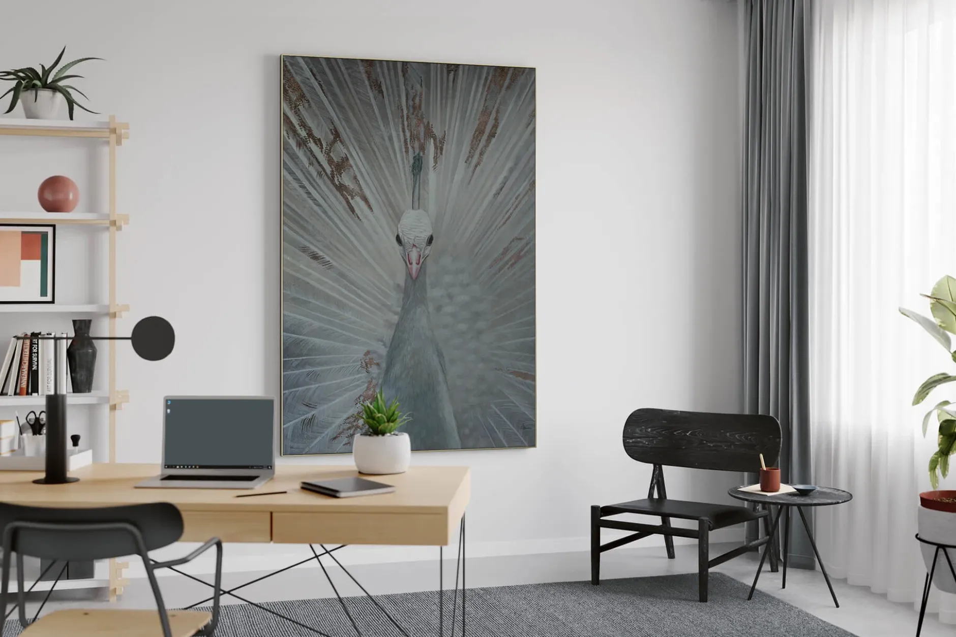 XXL Öl Gemälde 'White Peacock' | Handgemaltes Unikat