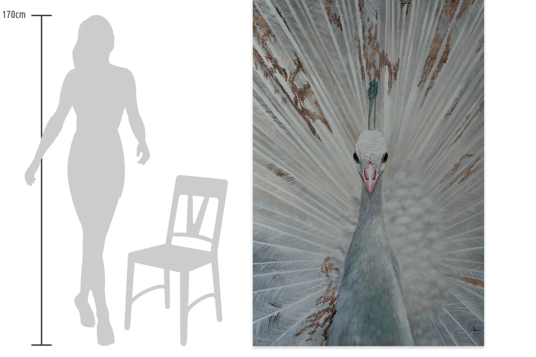 XXL Öl Gemälde 'White Peacock' | Handgemaltes Unikat