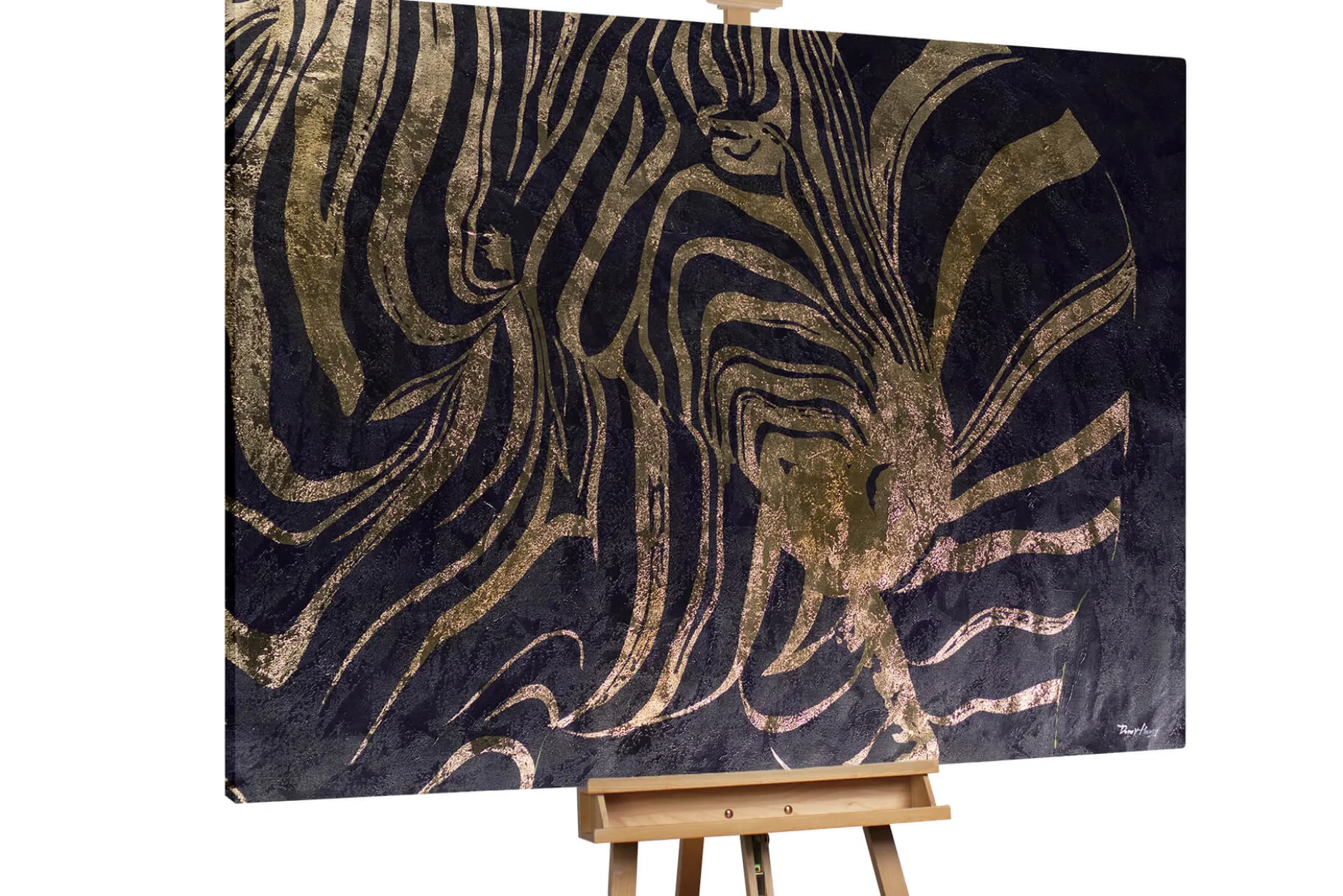XXL Öl Gemälde 'Zebra aus Gold' | Handgemaltes Unikat