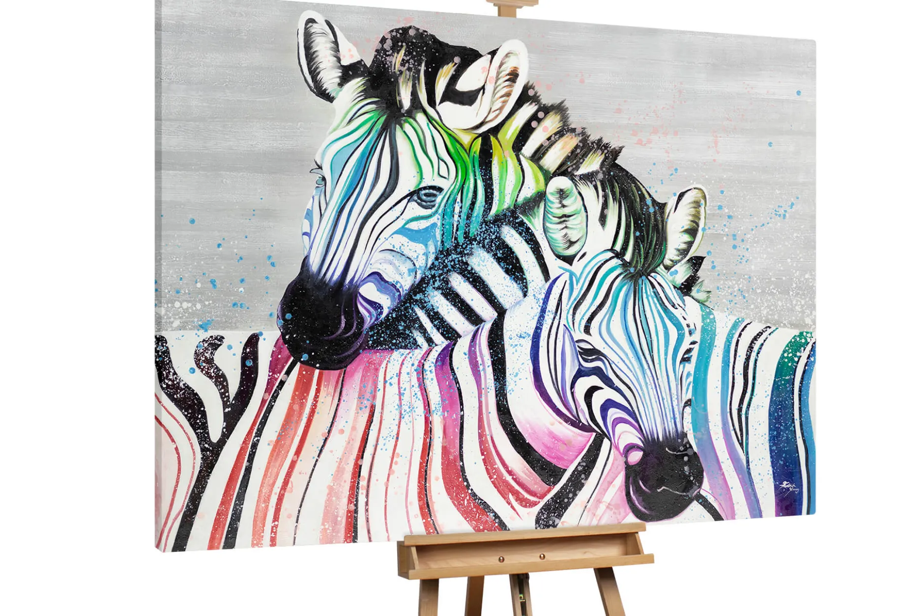 XXL Öl Gemälde 'Zweisamkeit der Zebras' | Handgemaltes Unikat